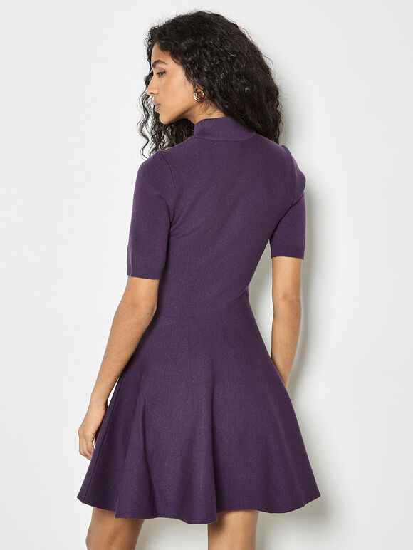 Fit And Flare Ribbed Knit Mini Dress, Purple, large