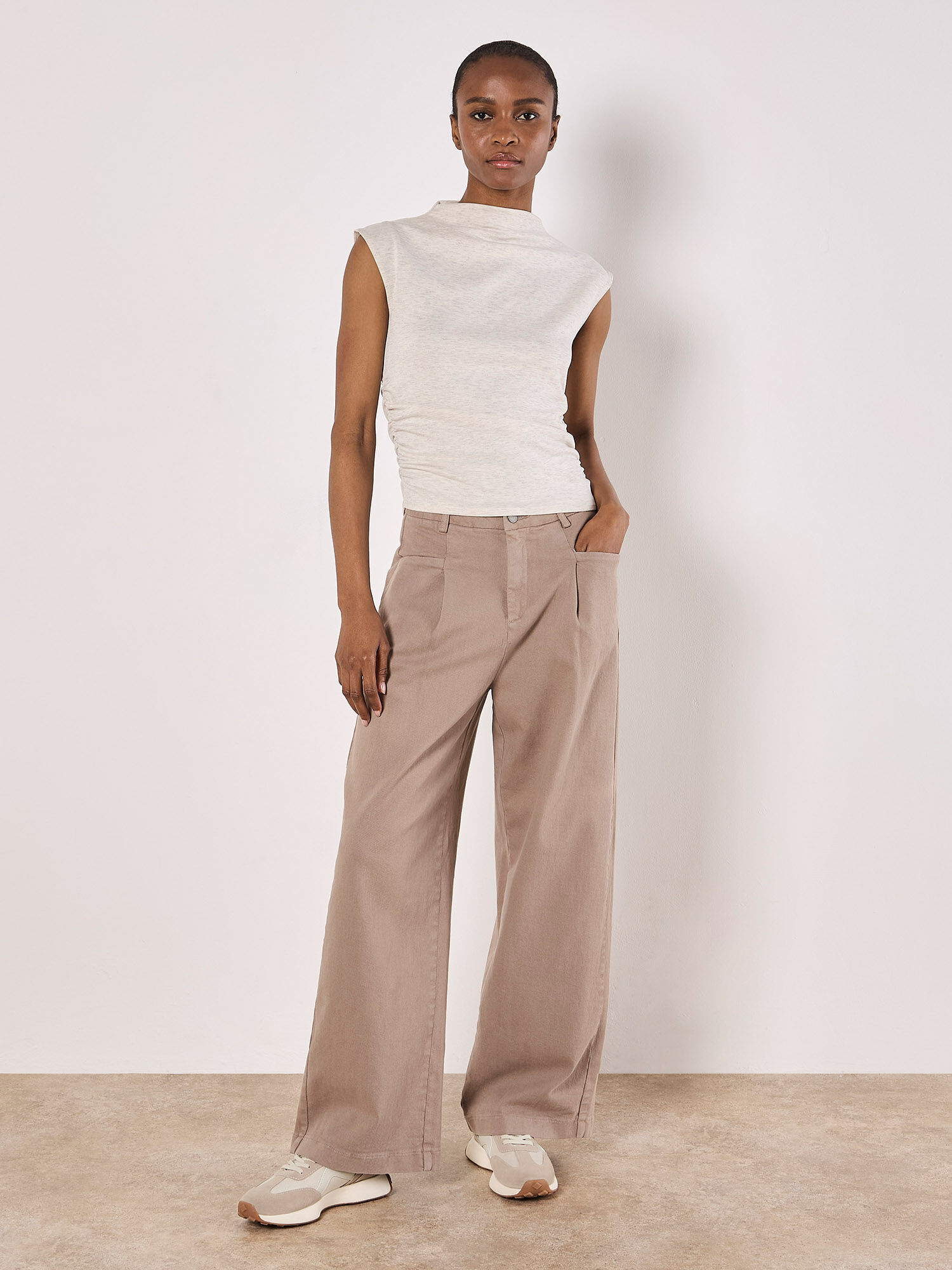 High Neck Side Ruched Top | Apricot Clothing