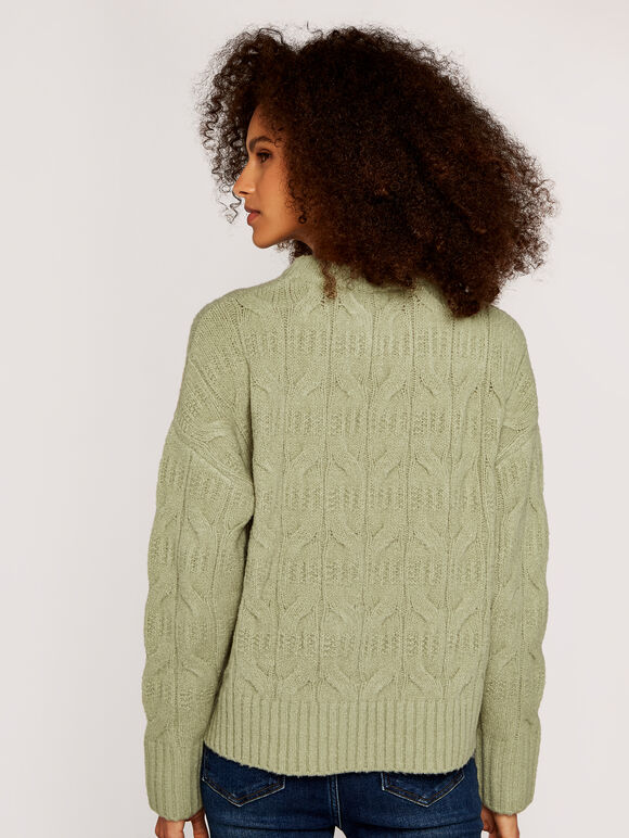 Cable Knit Jumper, Green, large
