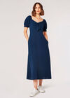 Tie Detail Milkmaid Midaxi Dress, Navy, large