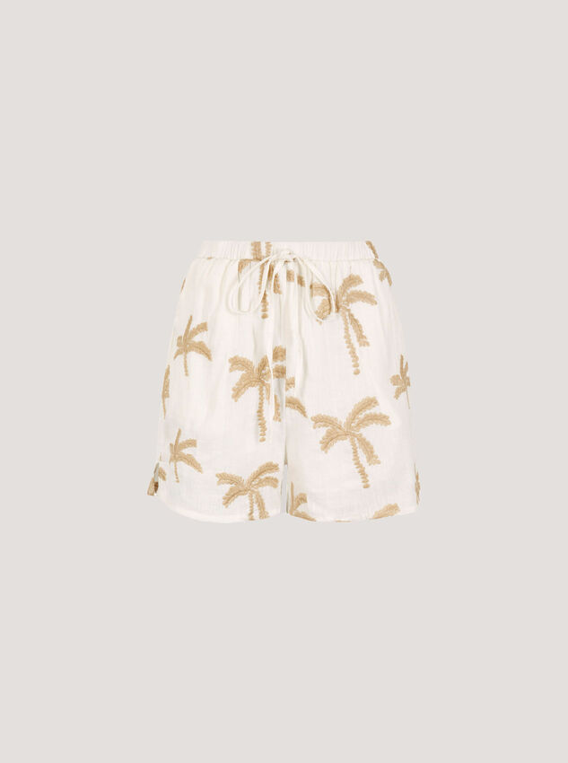 Embroidered Palm Tree Shorts, Cream, large