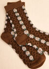Floral Daisy Socks, Brown, large