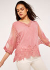 Crochet V Neck Top, Pink, large