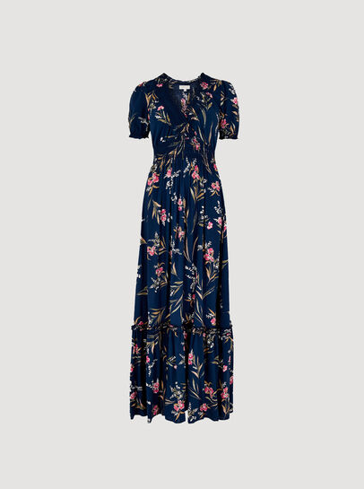 Watercolour Floral Smocked Maxi Dress