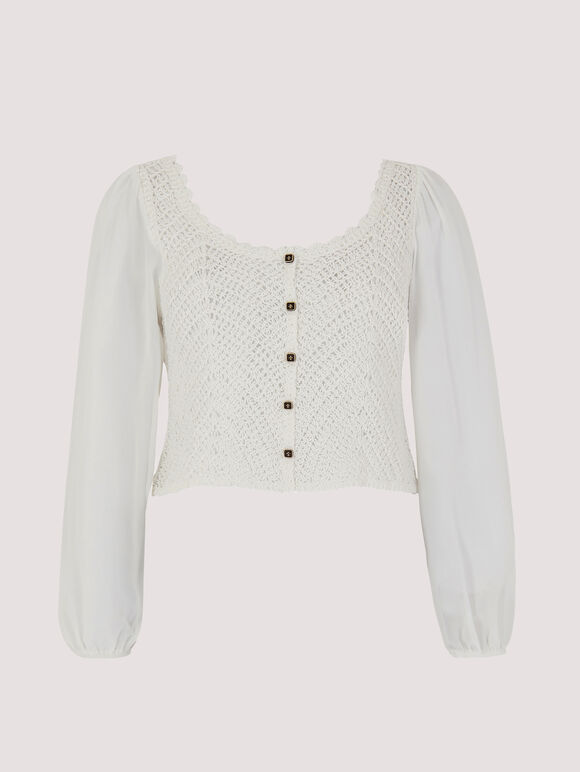 Crochet Crop Cardigan, Cream, large