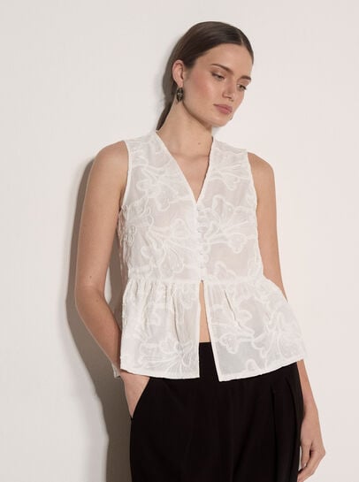 Floral Embroidered Cotton Peplum Top