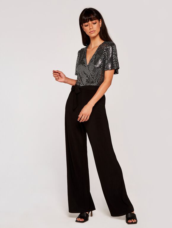 Diamond Sequin Jumpsuit, Black, large