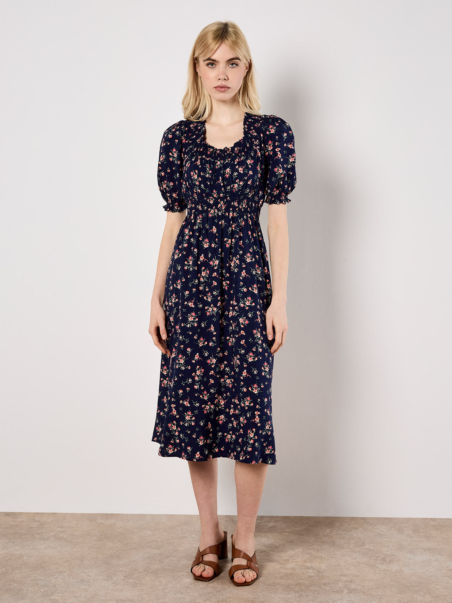 Ditsy Floral Milkmaid Midi Dress | Apricot Clothing