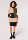 Colour Block Bodycon Mini Dress, Khaki, large
