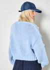 Applique Daisies Chunky Knit Cardigan, Blue, large