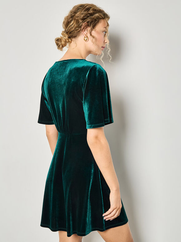 Velvet Button-Down Mini Dress, Green, large