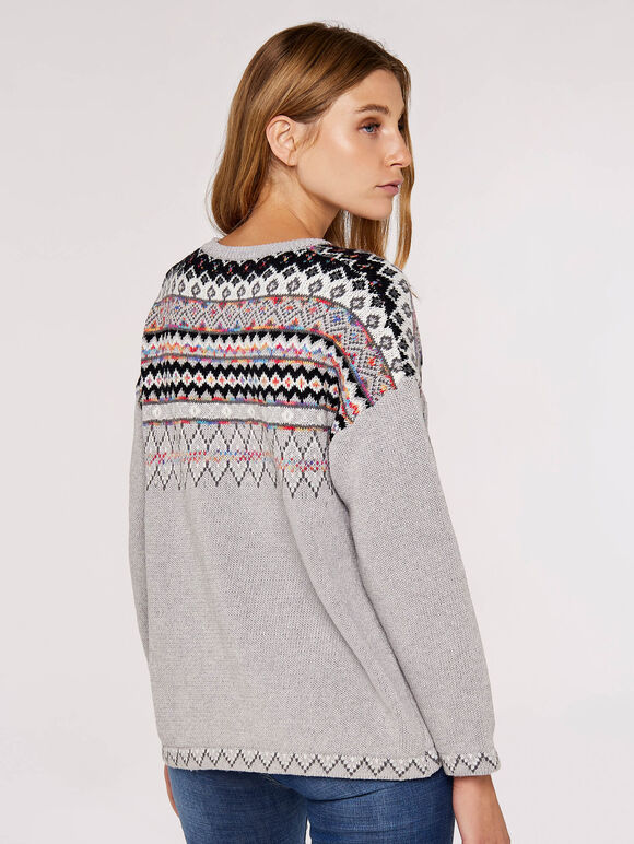 Fairisle Edge Jumper, Light Grey / Silver, large
