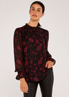 Silhouette Branches Chiffon Top, Black, large
