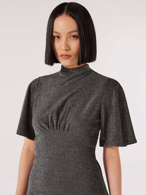 Metallic Sparkle Skater Mini Dress, Silver, large