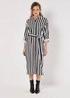 Monochrome Stripe Shirt Midi Dress, Black, large