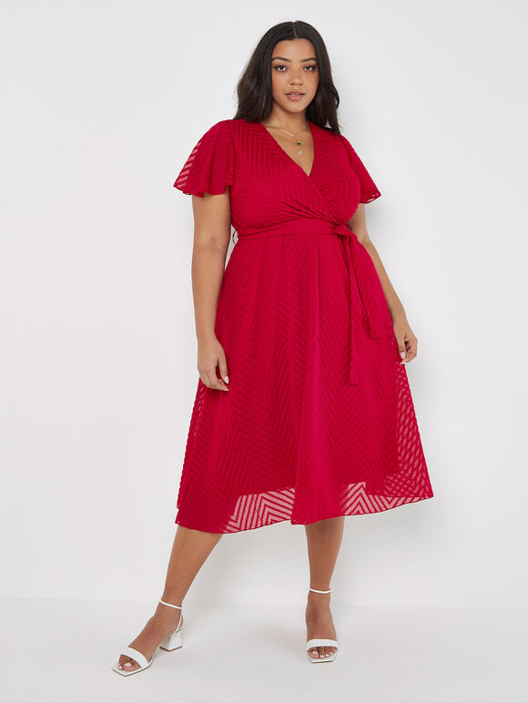 Curve Jacquard Chevron Wrap Robe Midi, Fuchsia, grand