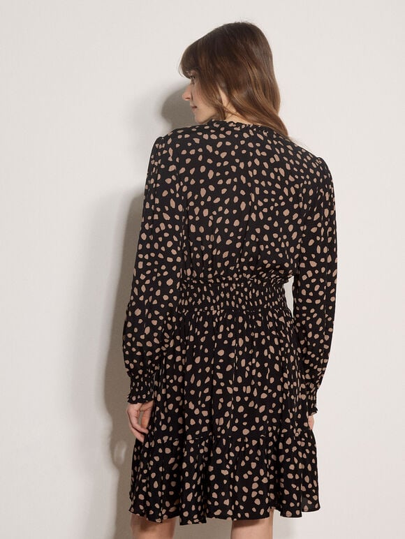 Irregular Spot Crepe Mini Dress, Black, large