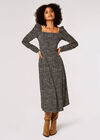 Ruched Milkmaid Midi Dress, Black, large