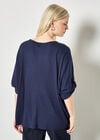 Waffle Knit Button Detail Top, Navy, large