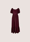 Smocked Shimmer Maxi Dress, Burgundy, large