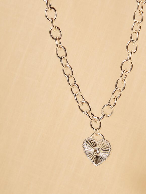 Silver Heart Chain Necklace, Assorted, large