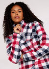 Graphic Check Zipped Fleece Jumper, Red, large