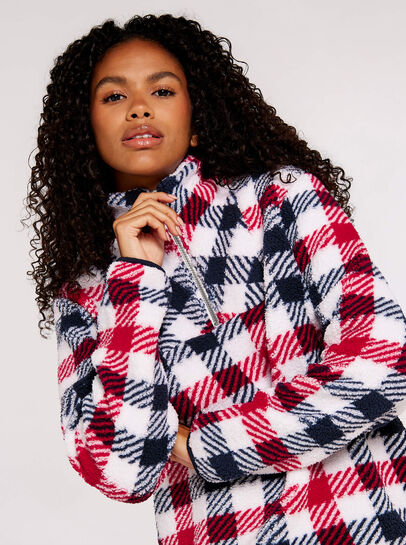 Graphic Check Zipped Fleece Jumper