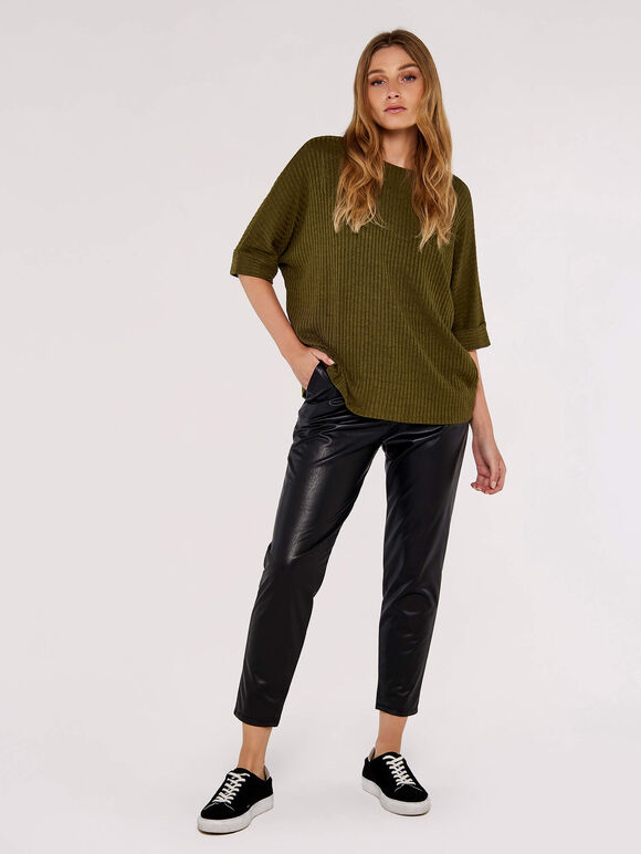 Rib Batwing Top, Khaki, large