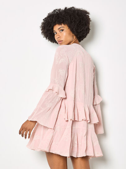 Chiffon Floral Embroidered Mini Dress