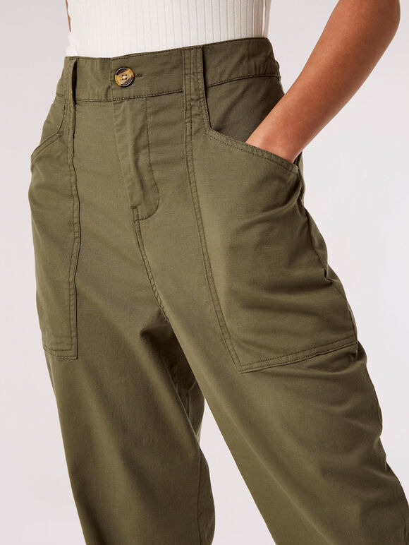 Mittelhohe Hose mit geradem Bein, Khaki, Größe L