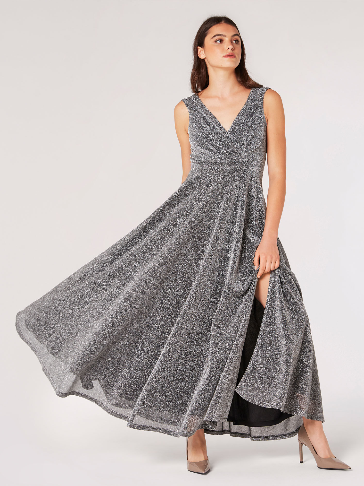Shimmer Wrap Maxi Dress Apricot Clothing