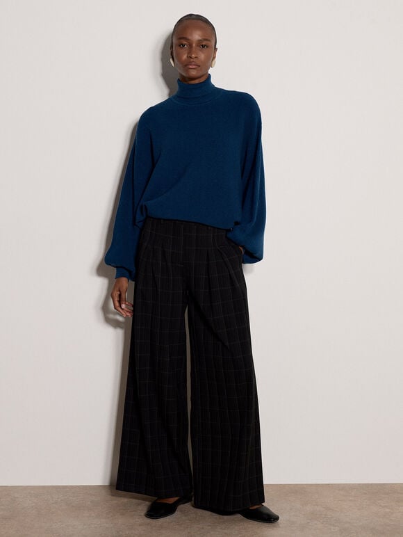 Ribbed Knit Batwing Cape Jumper, Cobalt/Royal Blue, large