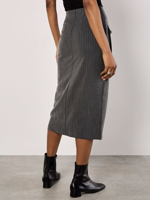 Pinstripe Cargo Midi Skirt, Black, large
