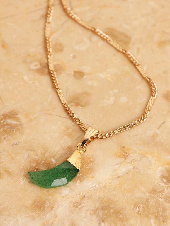 Collier Lune Verte Doré, Assorti, grand