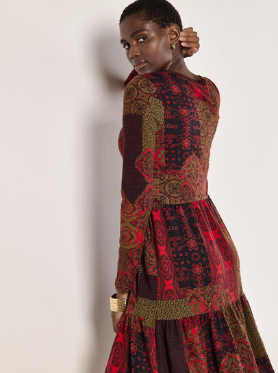 Folk Patchwork Jersey Knit Mini Dress