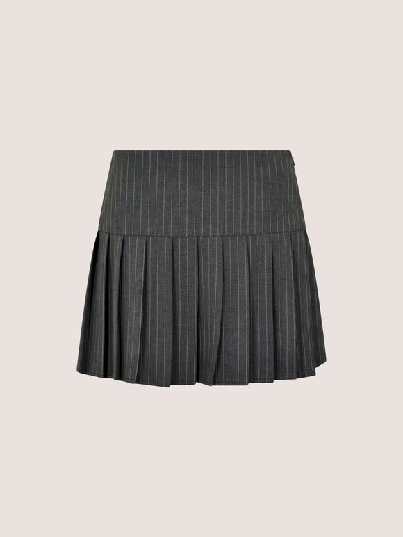 Pinstripe Pleat Mini Skort, Grey, large