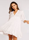 Herringbone Tiered Mini  Dress, White, large
