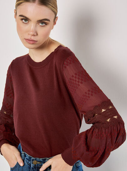 Contrast Chiffon Sleeves Jumper