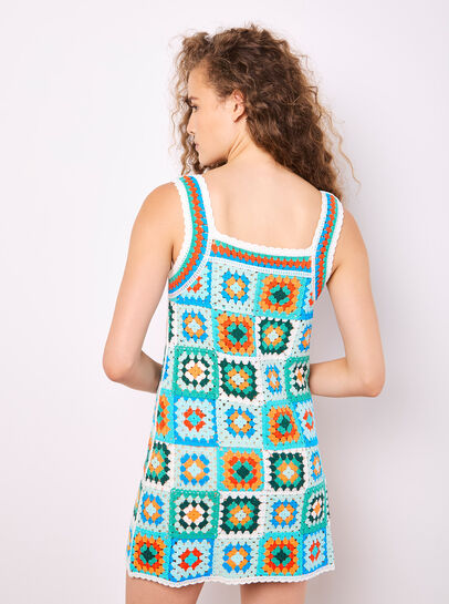Crochet Squares Mini Dress