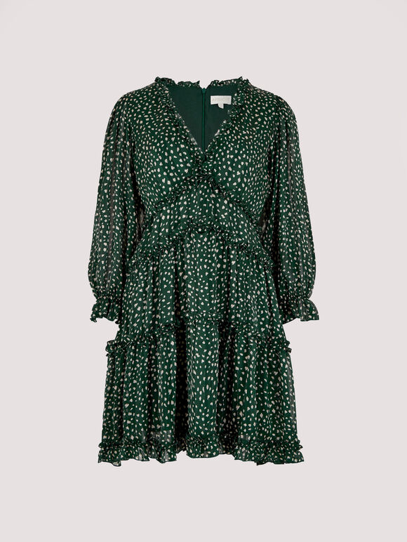 Textured Dot Ruffle Dress, Green, large