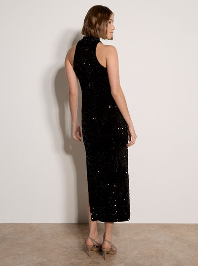Velvet Sequin Halter Neck Maxi Dress