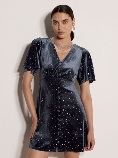 Silver Foil Star Velvet Mini Dress