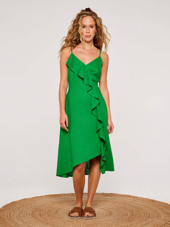 Ruffle Camisole Midi Dress, Green, large