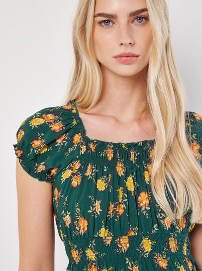 Vintage Rose Milkmaid Midi Dress