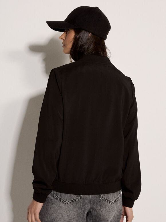 Lightweight Woven Bomber Jacket, Black, large