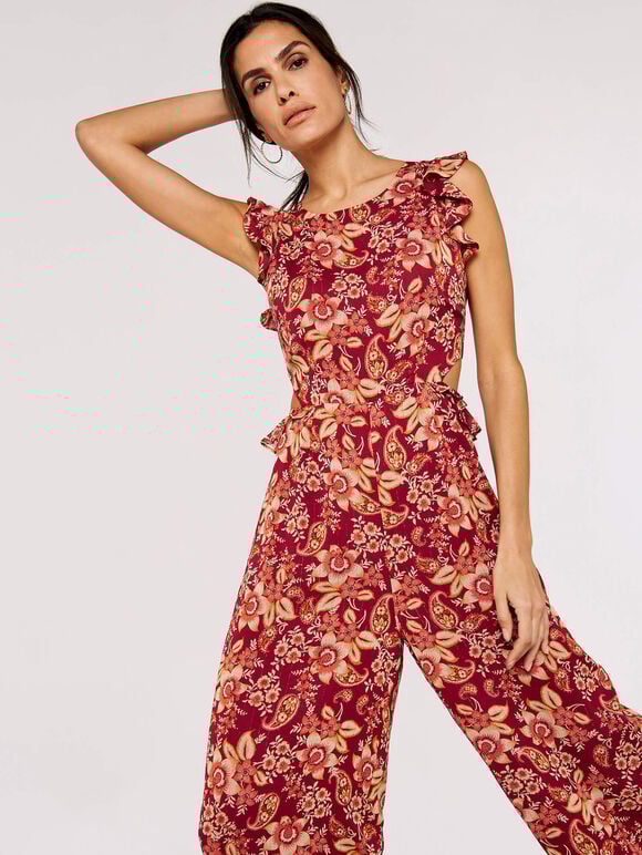 Paisley Lurex Jumpsuit, Red, large