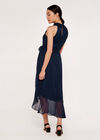 Halter Neck Ruffle Dress, Navy, large