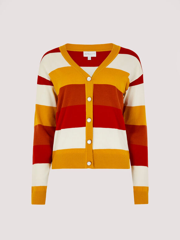 Cardigan tricoté à rayures multiples, orange, grand