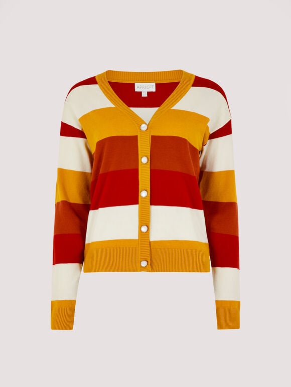 Knitted Multistripe Cardigan, Orange, large