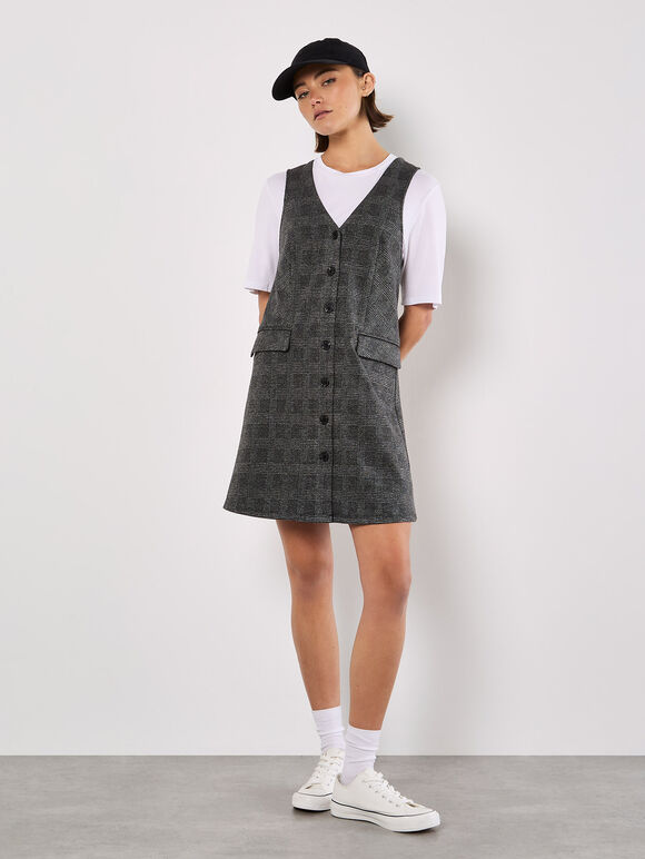 Check Print Fitted Mini Dress, Grey, large